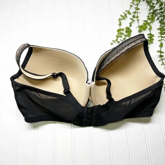 Cacique - Lane Bryant Black & Cream Lace Lightly Lined Balconette Bra 42DDD - Picture 2 of 5